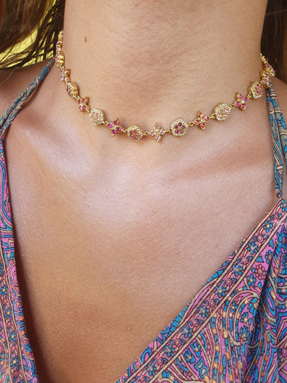 Collier ras de cou TAORMINA - tons roses