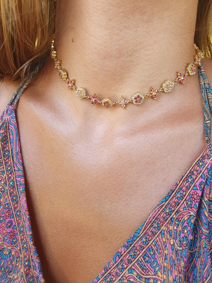 Collier ras de cou TAORMINA - tons roses