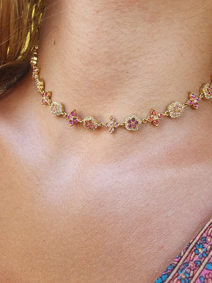 Collier ras de cou TAORMINA - tons roses