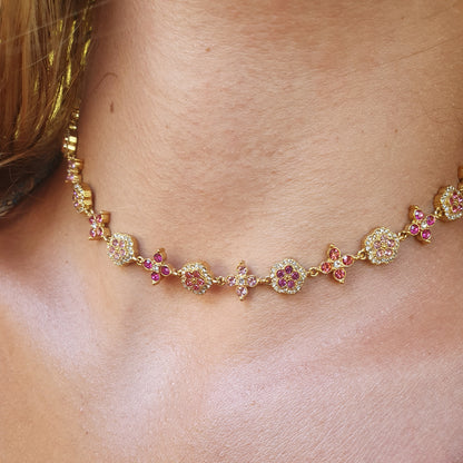 Collier ras de cou TAORMINA - tons roses
