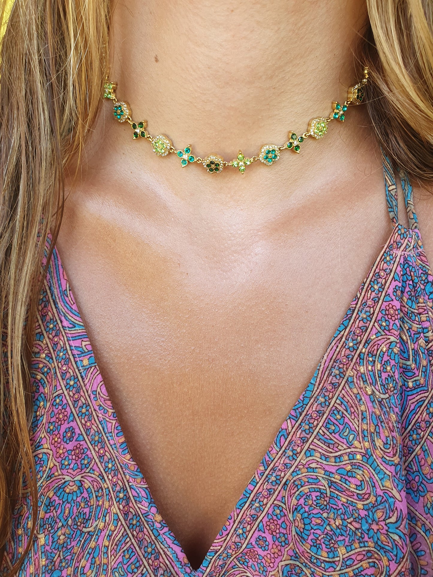 Collier ras de cou TAORMINA - tons verts