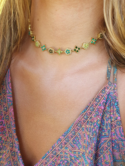 Collier ras de cou TAORMINA - tons verts