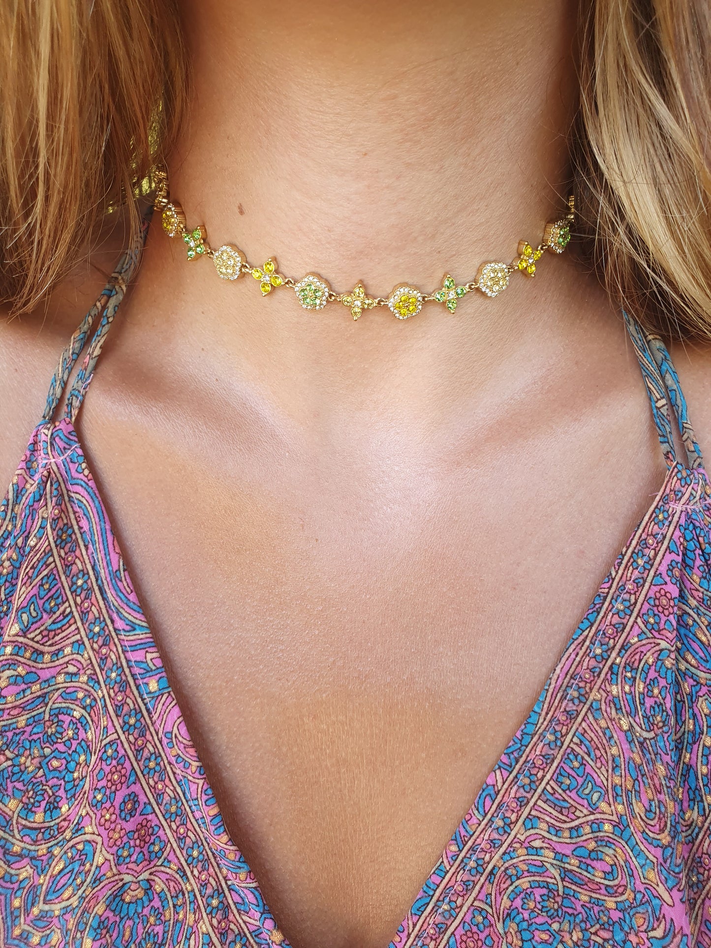 Collier ras de cou TAORMINA - tons jaunes/verts