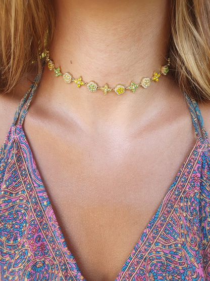 Collier ras de cou TAORMINA - tons jaunes/verts