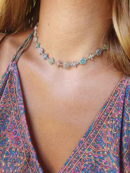 Collier ras de cou TAORMINA - multicolore/argenté