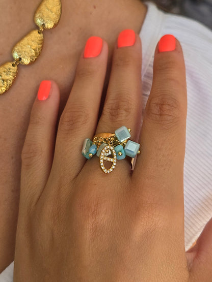 Bague breloques maille marine - bleu
