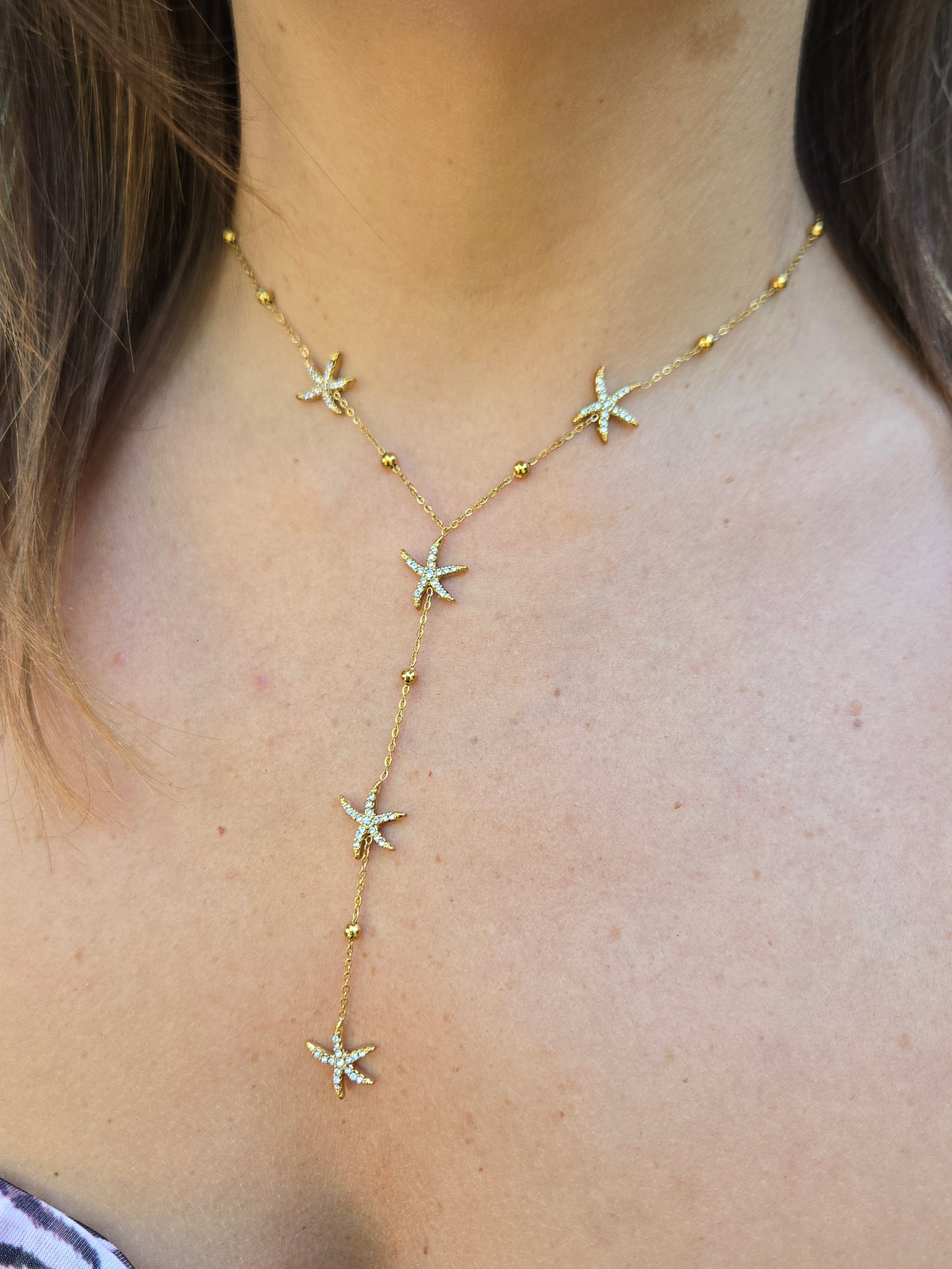 Sautoir étoiles de mer zircons