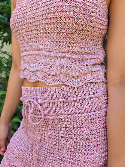 Ensemble crochet POSITANO - rose pailleté