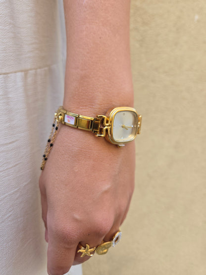 Montre Bracelet Italien dorée à personnaliser – KAIROS (cadran blanc)
