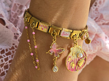 Charm italien breloque papillon rose & goutte