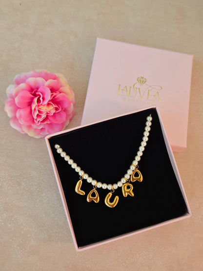 Collier prénom perles lettres bubble