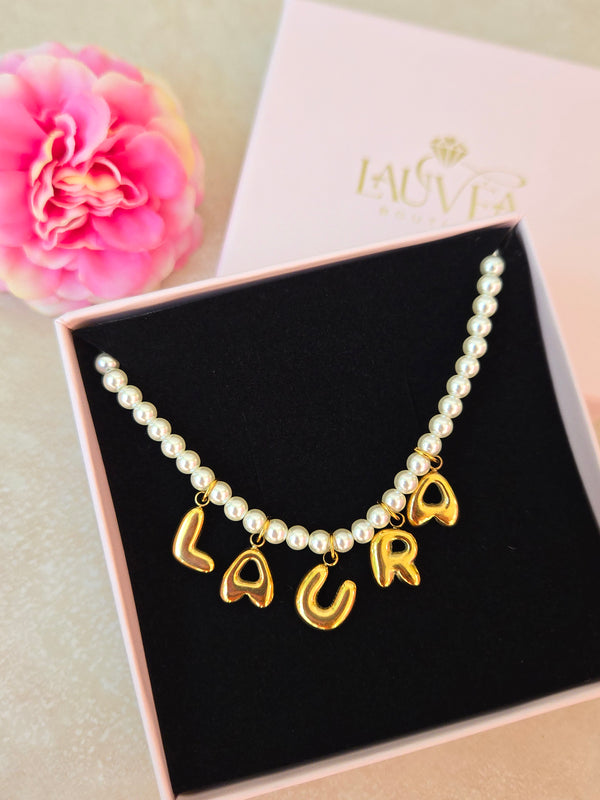 Collier prénom perles lettres bubble