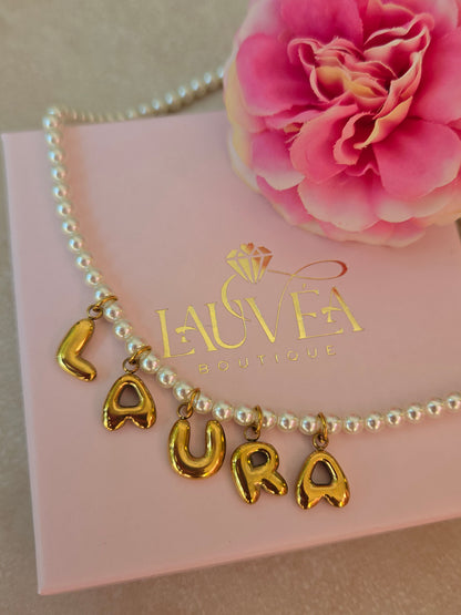 Collier prénom perles lettres bubble