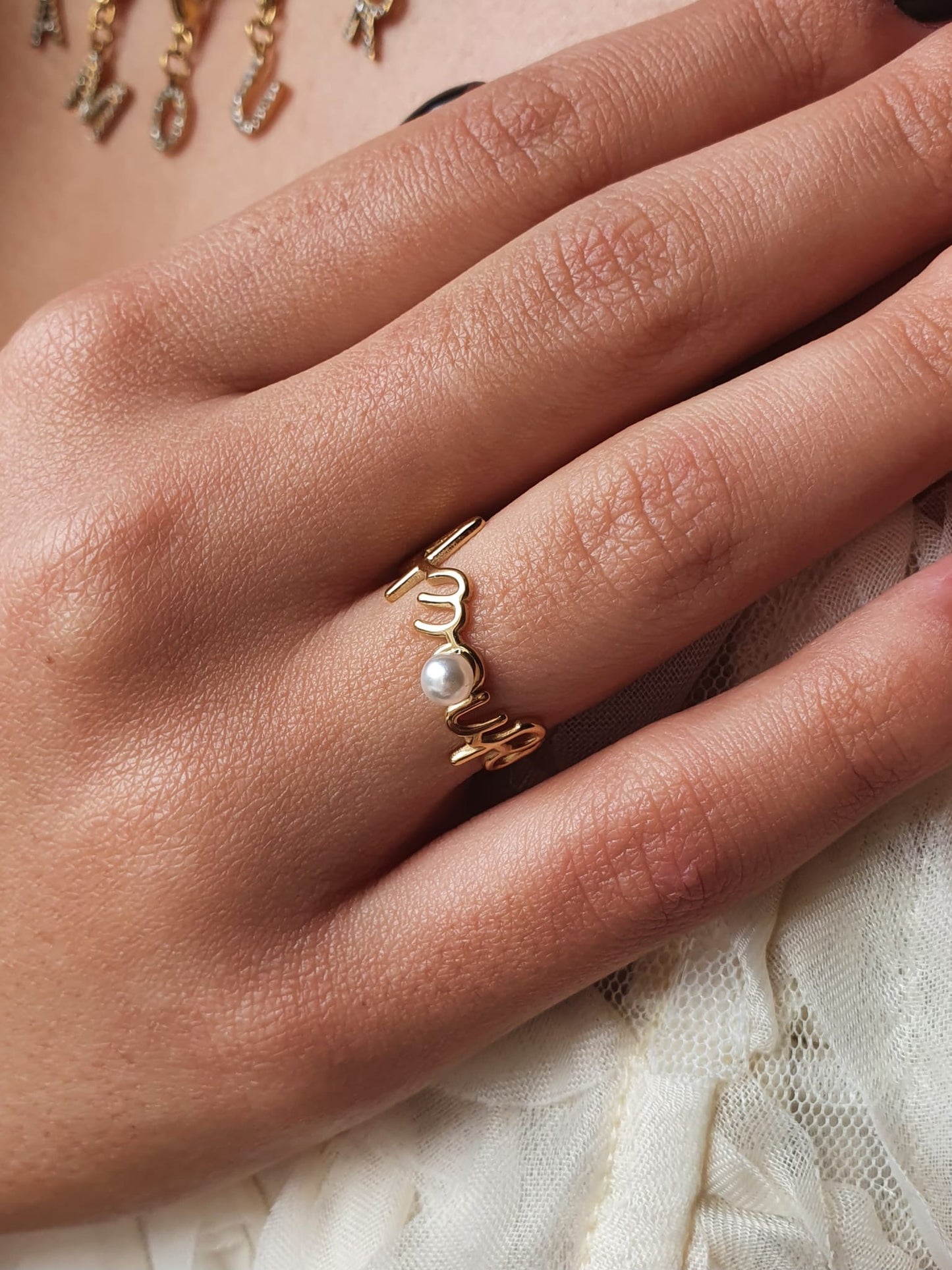 Bague AMOUR perlé - doré