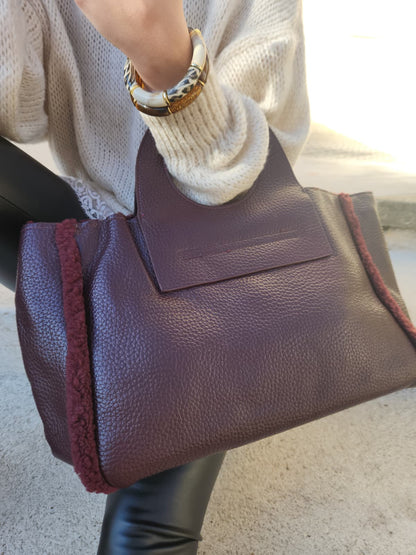 Grand sac cabas similicuir - prune bordeaux