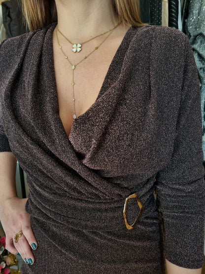 Robe pailletée drapée cache cœur - bronze