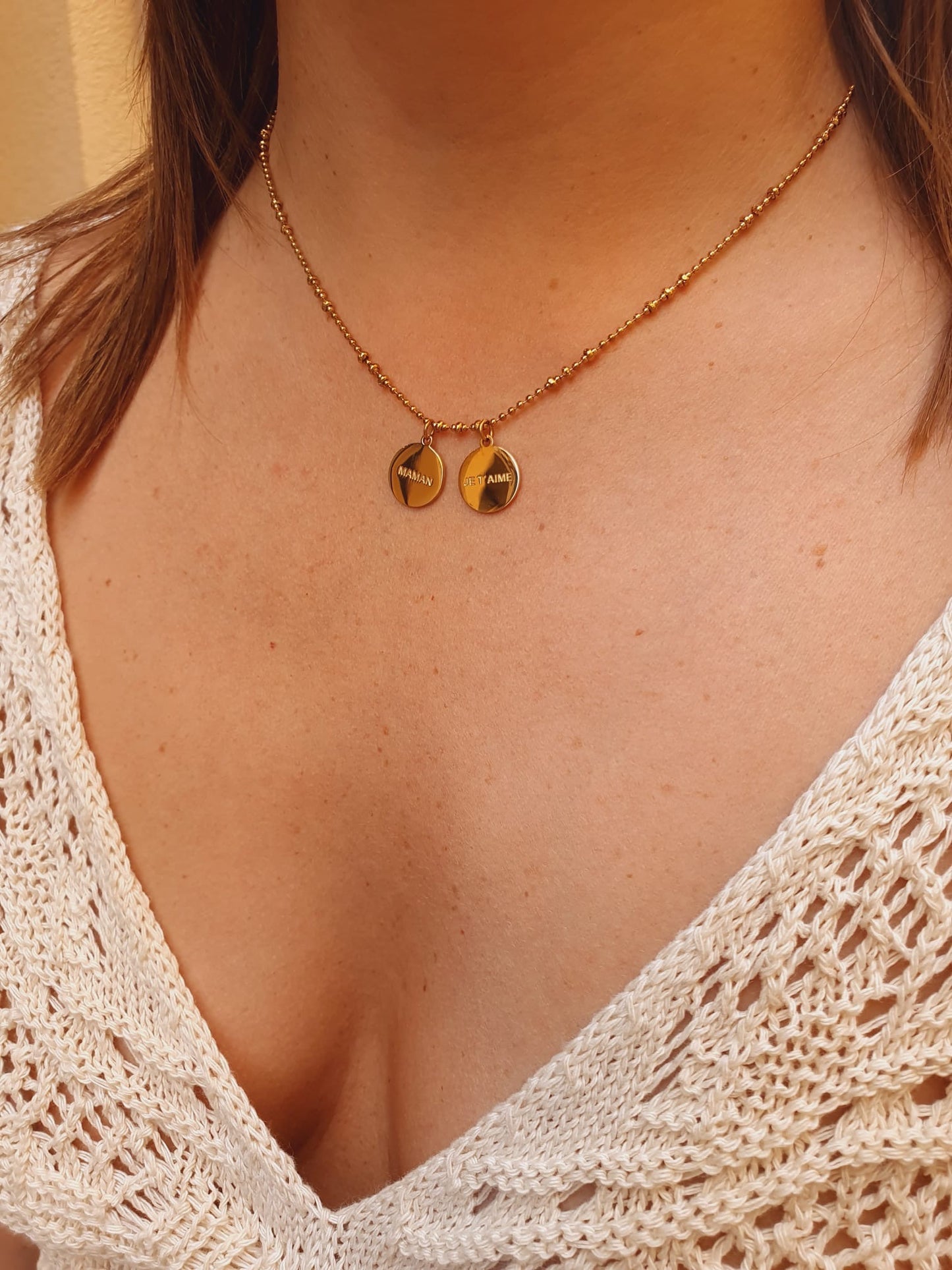 Collier double médaillon Maman je t'aime