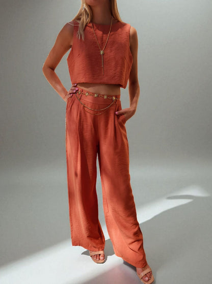 Ensemble Palazzo & Crop Top en Lin & Coton - Terracotta