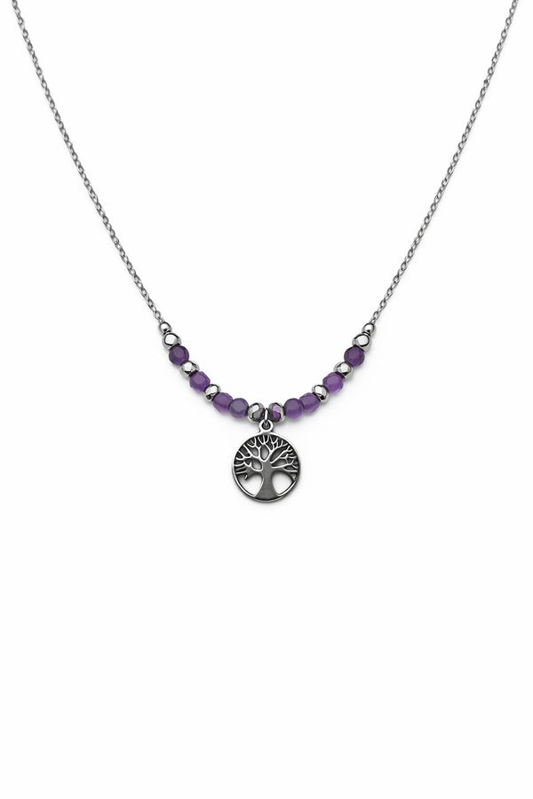 Collier pierres naturelles arbre de vie - doré | améthyste