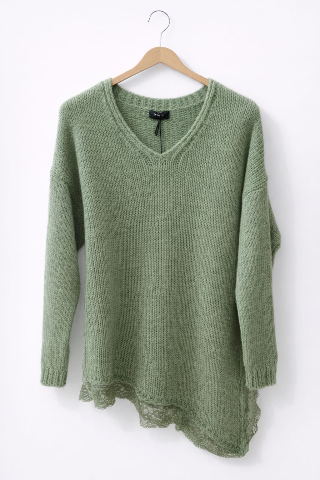 Pull asymétrique bas dentelle | Vert