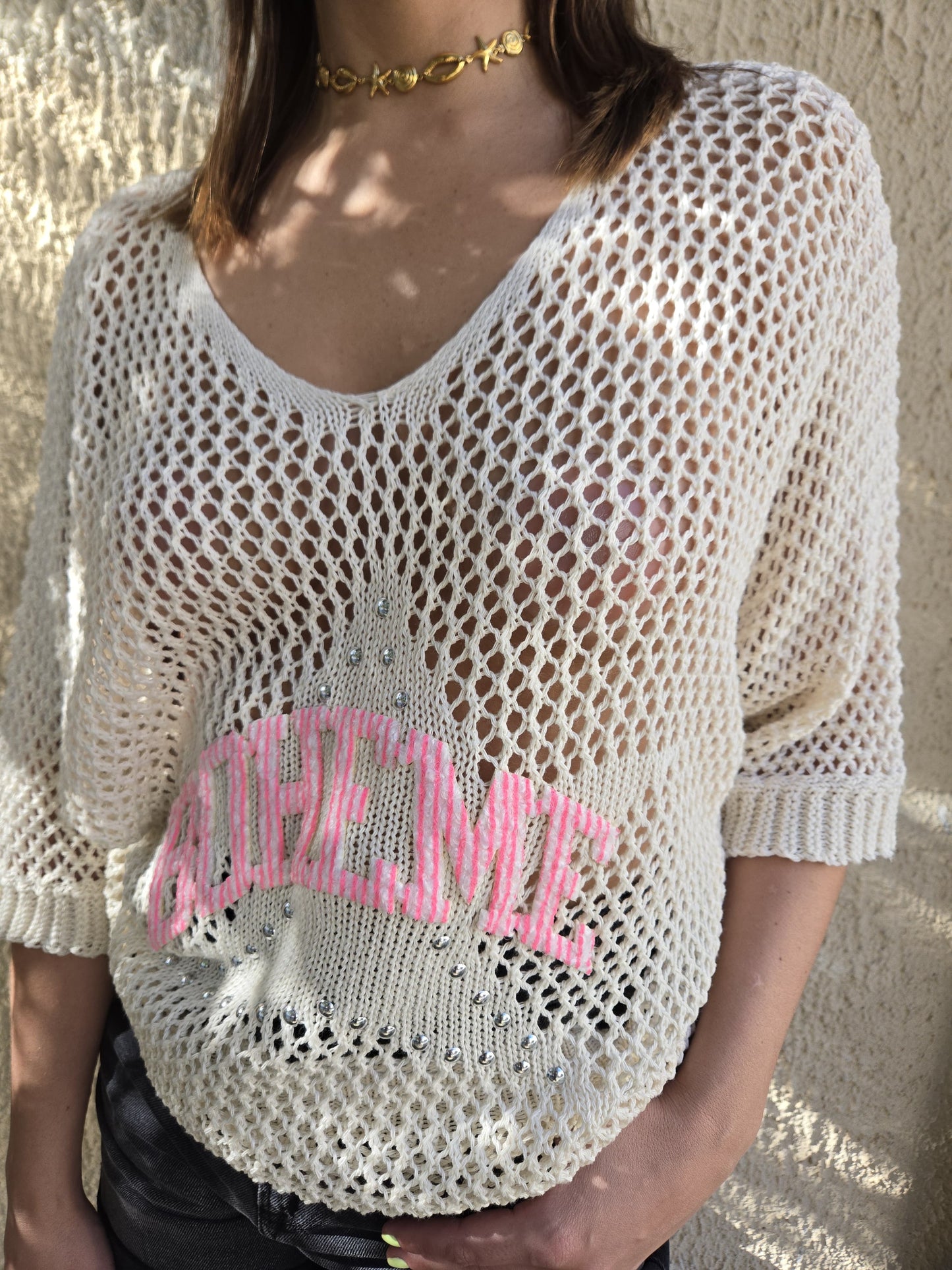 Blouse maille bohème - beige
