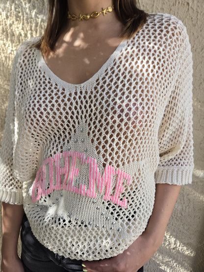 Blouse maille bohème - beige