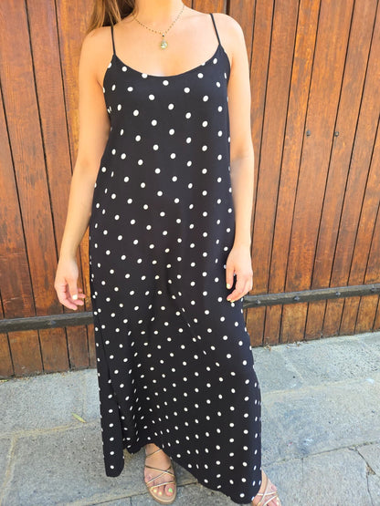 Robe longue à pois - noir