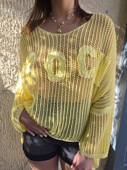 Blouse maille rock oversize - jaune