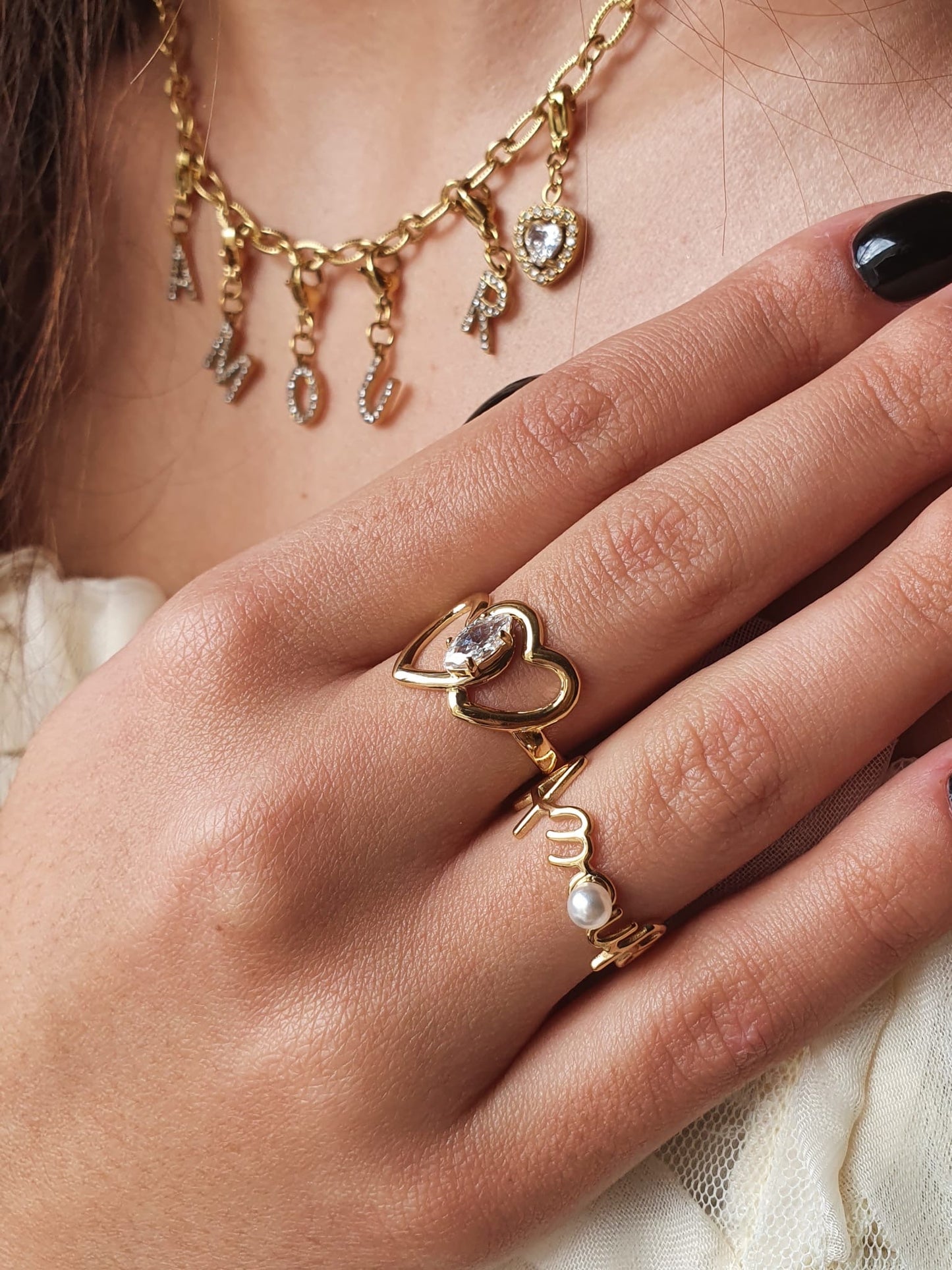 Bague AMOUR perlé - doré