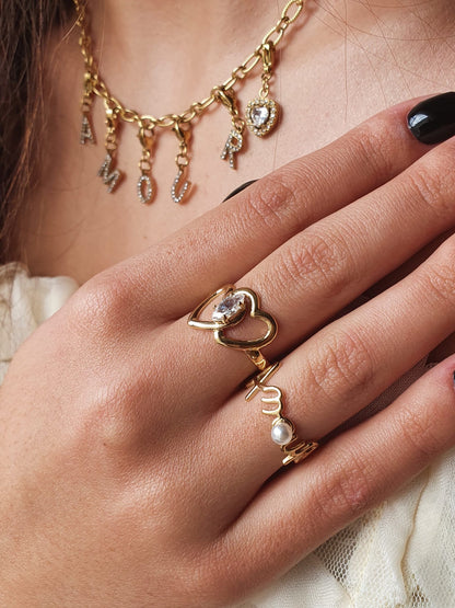 Bague AMOUR perlé - doré