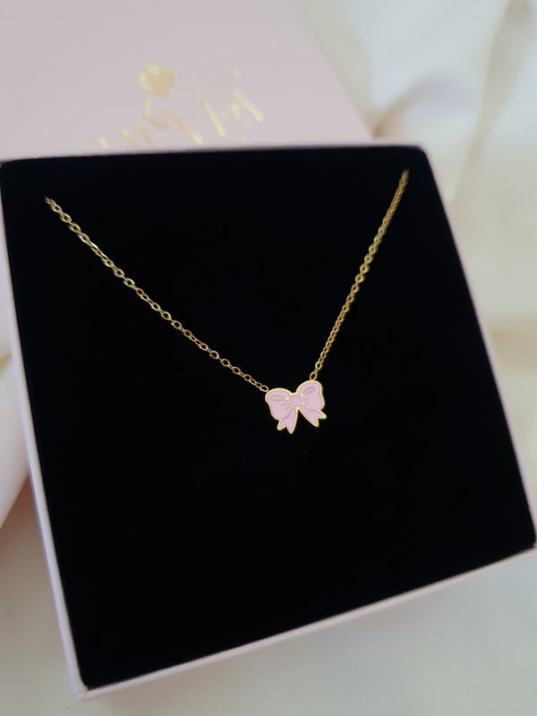 Collier enfant NOEUD ROSE - doré