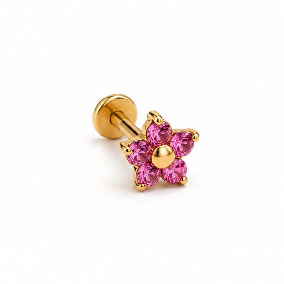 Piercing fleur rose - doré
