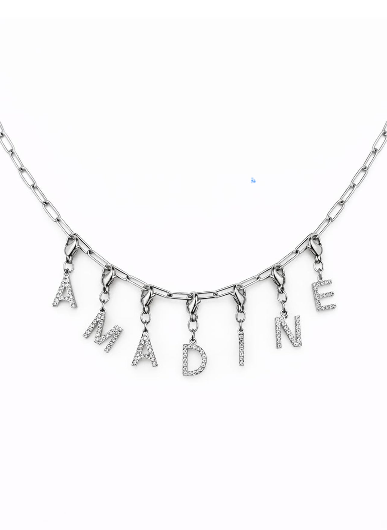Collier prénom charms lettres strass - argenté