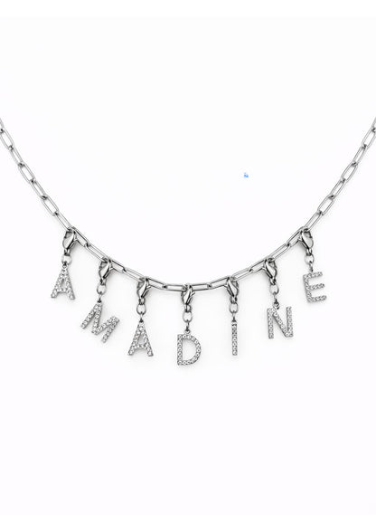 Collier prénom charms lettres strass - argenté