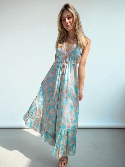 Robe en soie dos nu - vert d’eau