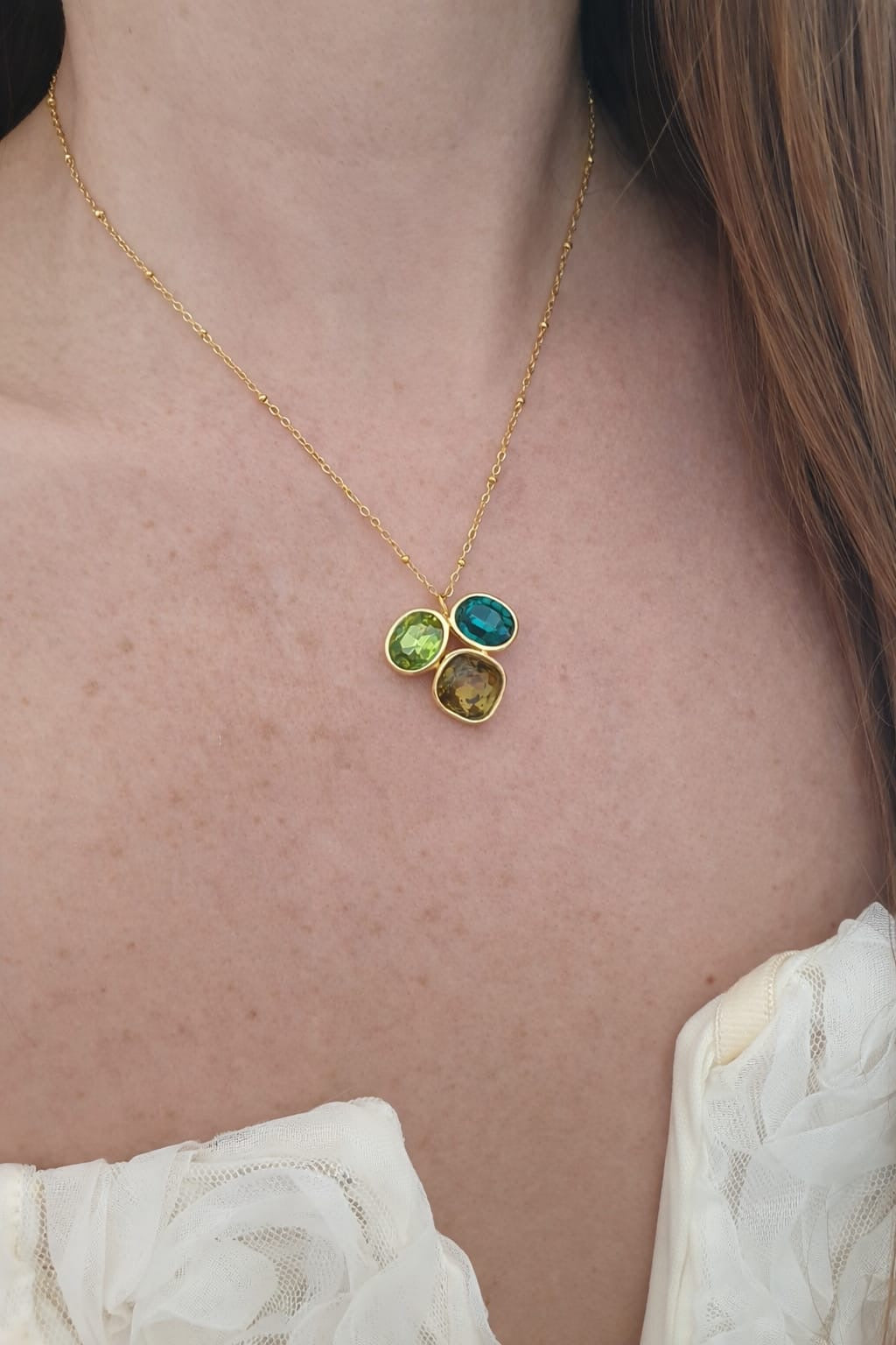 Collier trio de cristaux - doré | Vert