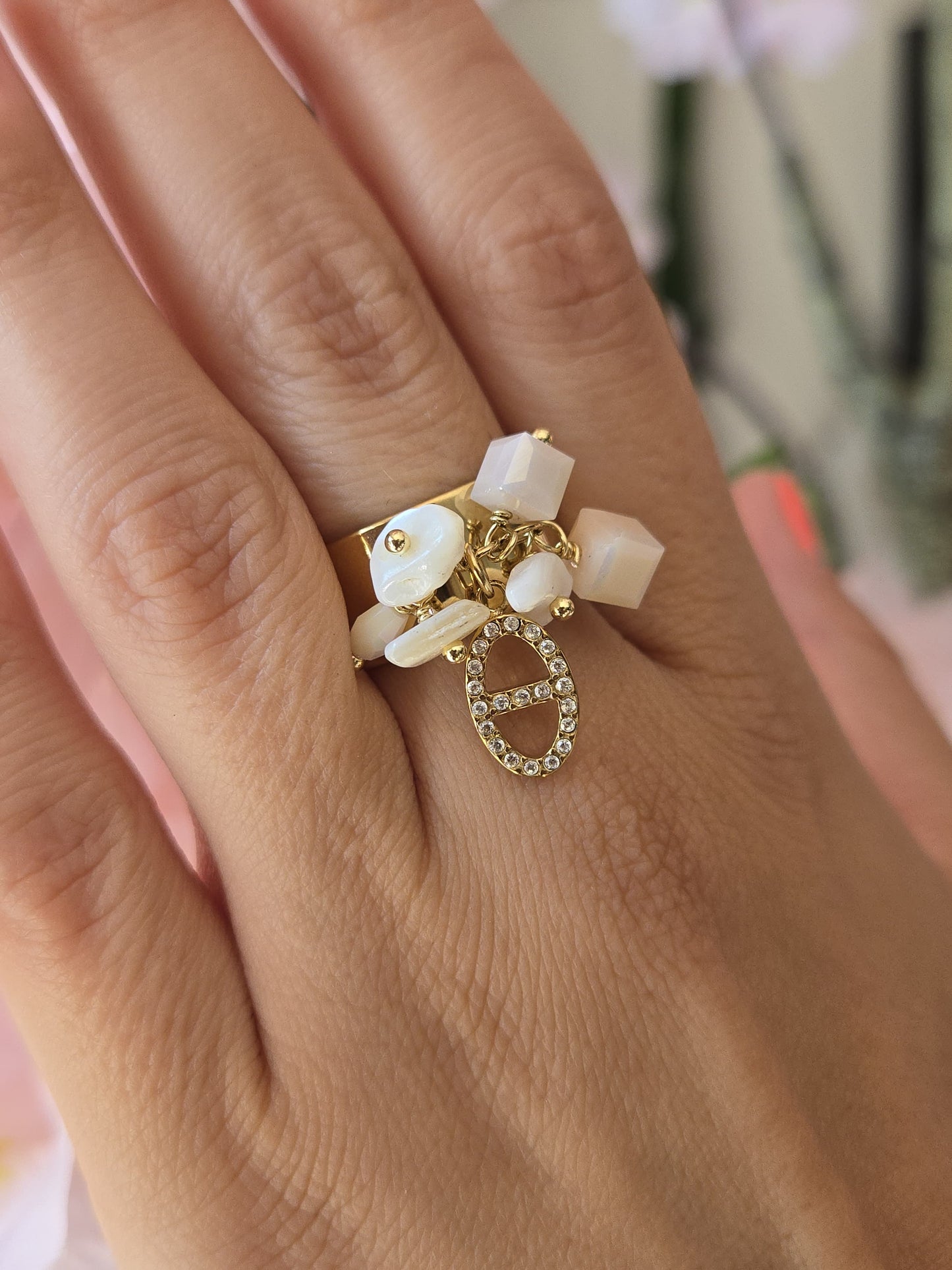 Bague breloques maille marine - blanc