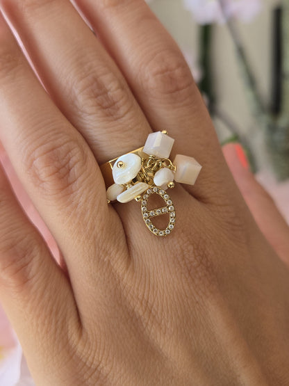 Bague breloques maille marine - blanc