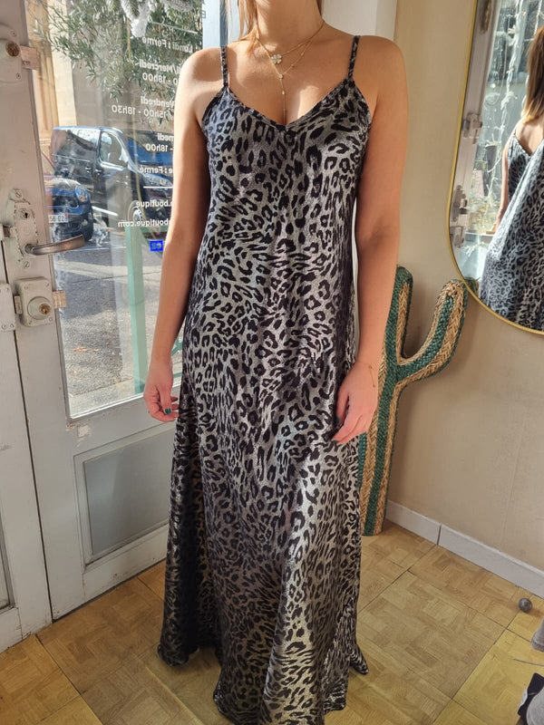 Robe longue léopard scintillante - argenté