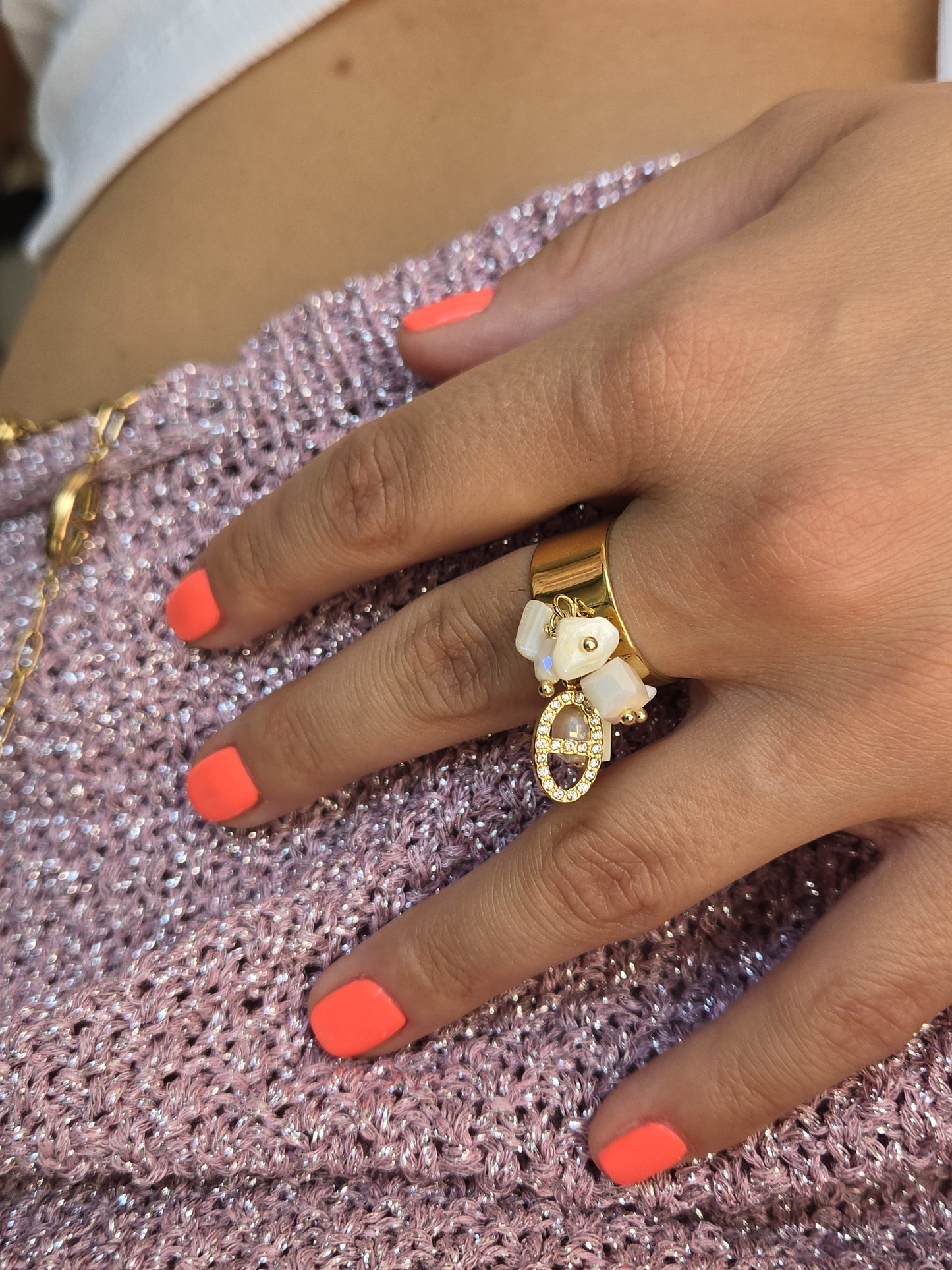 Bague breloques maille marine - blanc