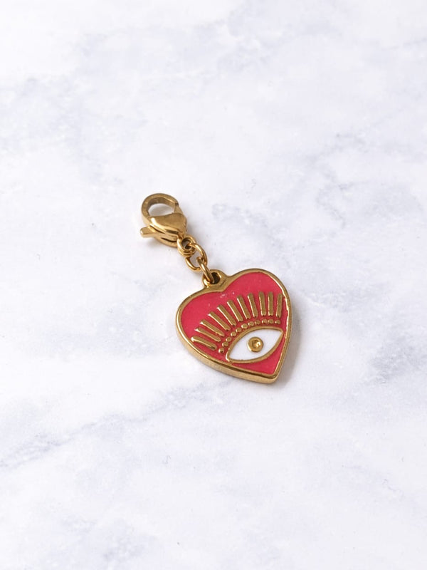 Charm coeur oeil - doré | rose intense