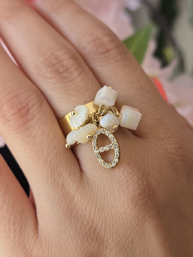 Bague breloques maille marine - blanc