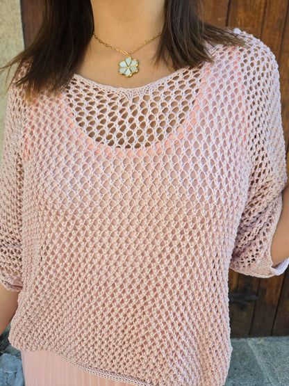Robe longue rose 2 en 1 crochet