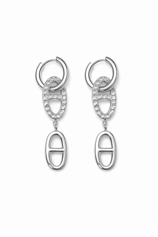 Boucles d’oreilles pendantes maille marine zircons - argenté