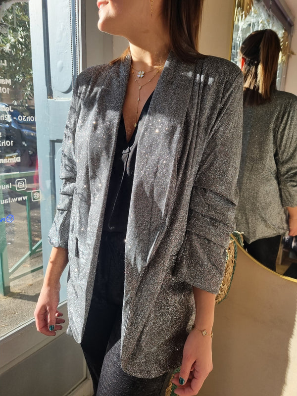 Blazer argenté pailleté manches retroussés