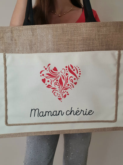 Grand sac cabas MAMAN CHÉRIE - 100 % lin