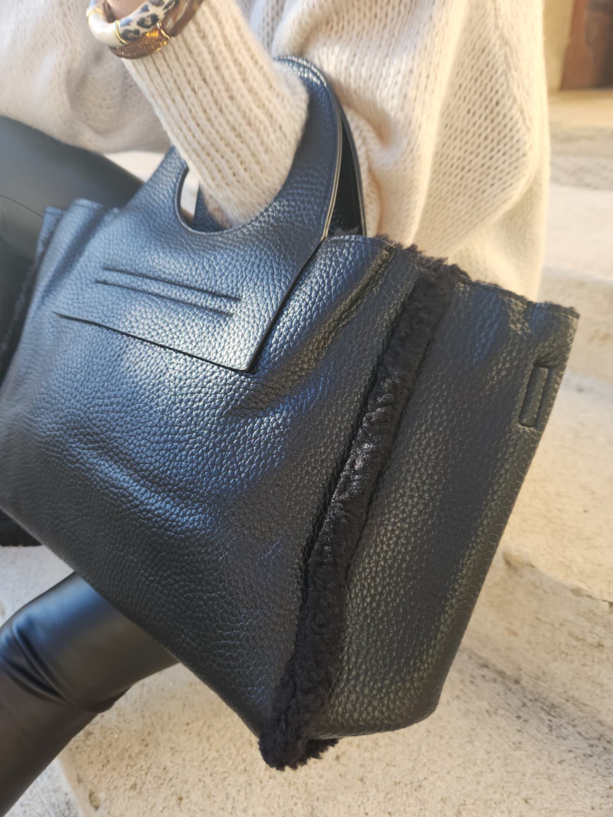 Grand sac cabas similicuir - noir