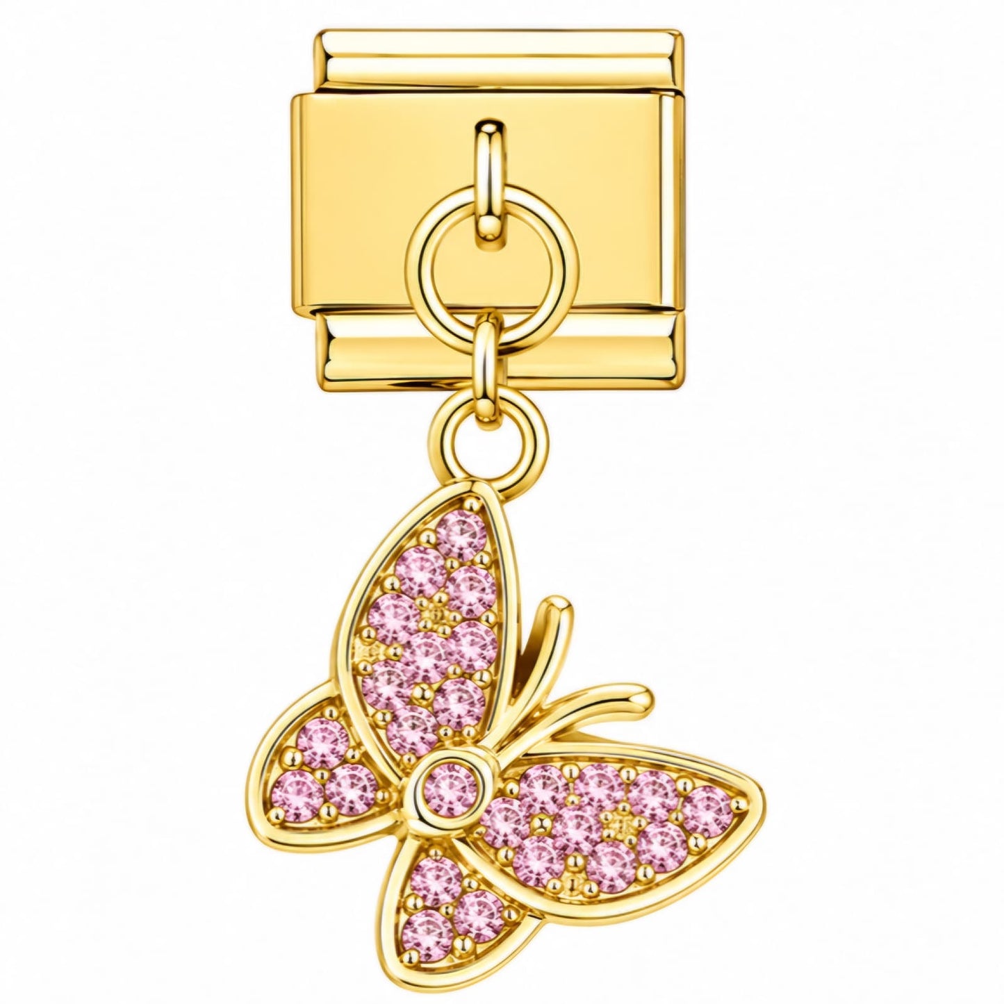 Charm italien breloque papillon strass roses