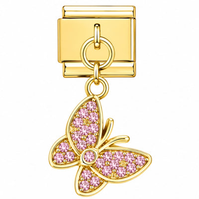 Charm italien breloque papillon strass roses