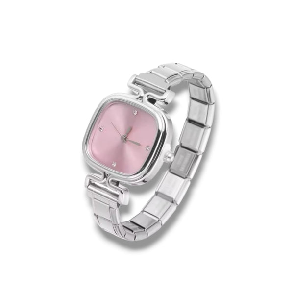 Montre Bracelet Italien à personnaliser – KAIROS - Argentée (cadran rose)